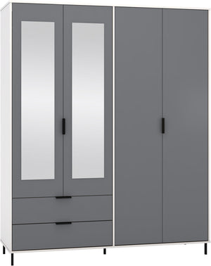 Madrid 4 Door 2 Drawer Mirrored Wardrobe - GREY/WHITE GLOSS