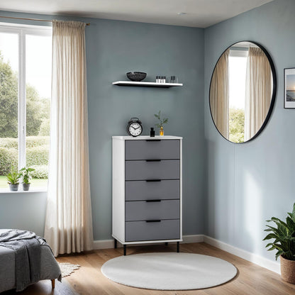 Madrid 5 Drawer Chest - GREY/WHITE GLOSS