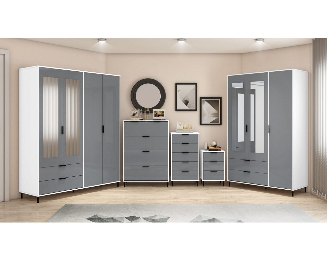Mirrored wardrobe set deals