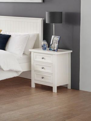 Maine 3 Drawer Bedside Table - Surf White