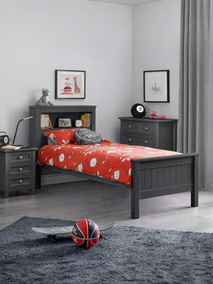 Maine Bookcase Bed Frame - Anthracite, Single