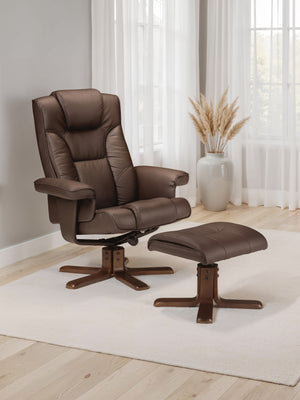 Malmo Swivel Recliner & Stool Brown
