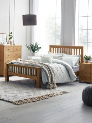 Mallory 135cm Double Natural Oak High Footend Solid Oak Bed