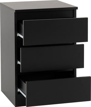 Malvern 3 Drawer Bedside (PAIR) - BLACK