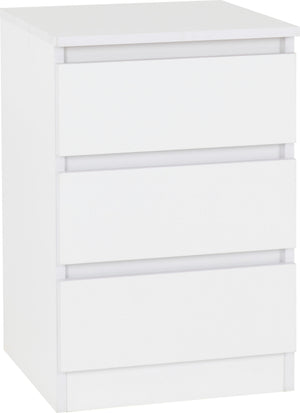 Malvern 3 Drawer Bedside - WHITE