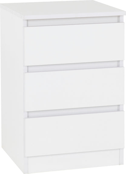 Malvern 3 Drawer Bedside - WHITE