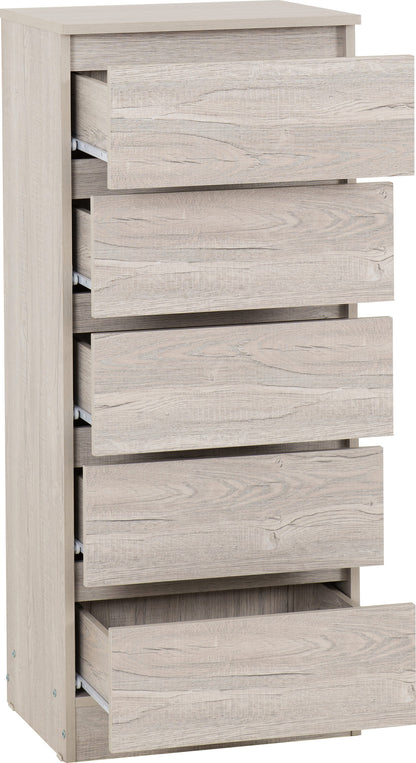 Malvern 5 Drawer Narrow Chest - URBAN SNOW