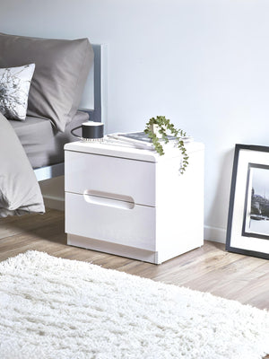Manhattan 2 Drawer Bedside Table - High Gloss White