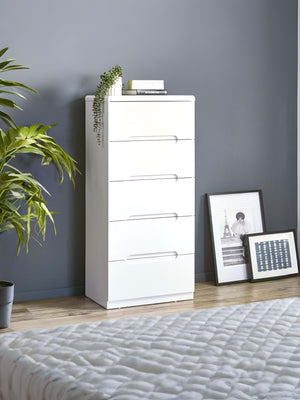 Manhattan 5 Drawer Tall Chest - High Gloss White