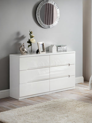 Manhattan 6 Drawer Wide Chest - High Gloss White