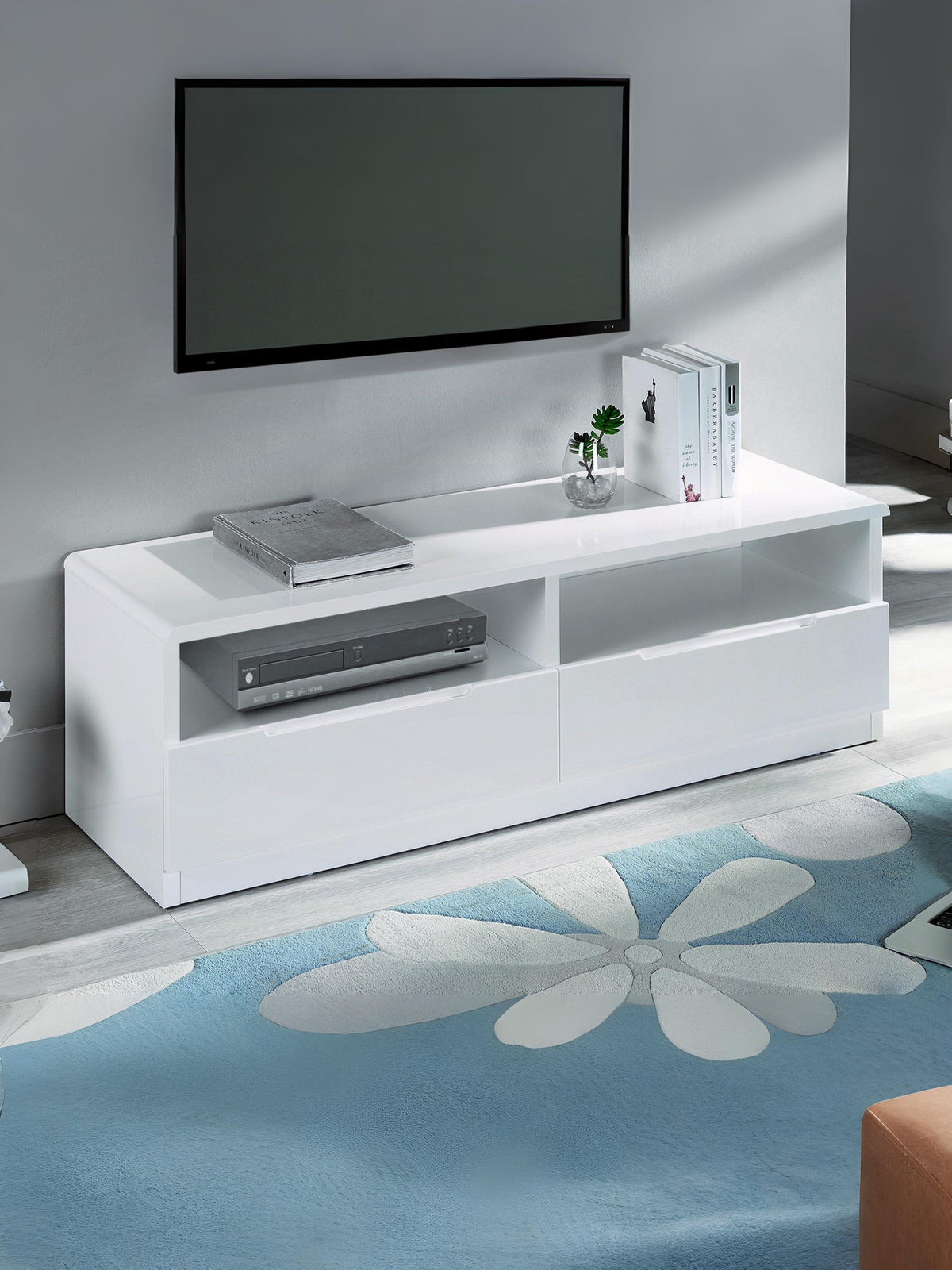 Manhattan 2 Drawer TV Unit up to 65 Inch - High Gloss White