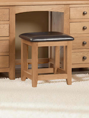 Marlborough Padded Dressing Stool - Oak/Brown Faux Leather