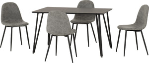 Marlow Dining Set with Athens Chairs - BLACK MARBLE/GREY PU