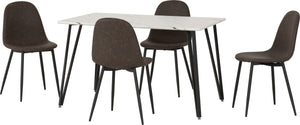 Marlow Dining Set with Athens Chairs - WHITE MARBLE/BROWN PU