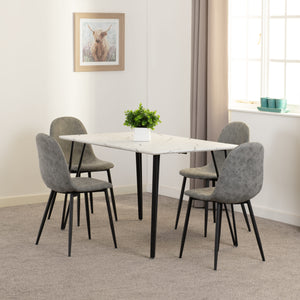 Marlow Dining Set with Athens Chairs - WHITE MARBLE/GREY PU