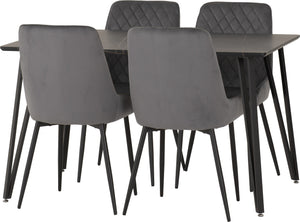 Marlow Dining Set with Avery Chairs - BLACK MARBLE/GREY VELVET