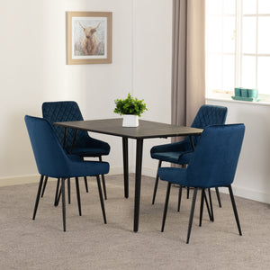 Marlow Dining Set with Avery Chairs - BLACK MARBLE/SAPPHIRE BLUE VELVET