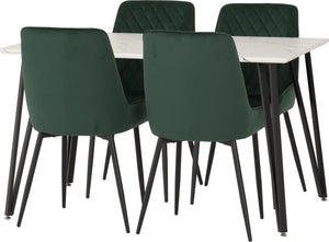 Marlow Dining Set with Avery Chairs - WHITE MARBLE/EMERALD GREEN VELVET
