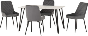Marlow Dining Set with Avery Chairs - WHITE MARBLE/GREY VELVET