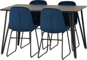 Marlow Dining Set with Lukas Chairs - BLACK MARBLE/SAPPHIRE BLUE VELVET