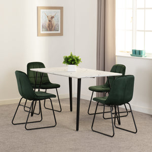 Marlow Dining Set with Lukas Chairs - WHITE MARBLE/EMERALD GREEN VELVET