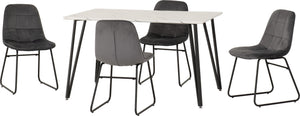 Marlow Dining Set with Lukas Chairs - WHITE MARBLE/GREY VELVET