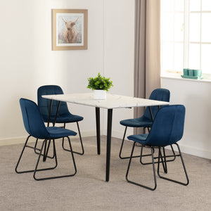 Marlow Dining Set with Lukas Chairs - WHITE MARBLE/SAPPHIRE BLUE VELVET