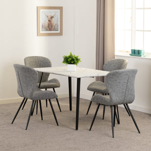 Marlow Dining Set with Quebec Chairs - WHITE MARBLE/GREY PU
