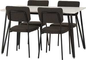 Marlow Dining Set with Sheldon Chairs - WHITE MARBLE/GREY BOUCLE FABRIC