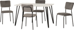 Marlow Dining Set with Sheldon Chairs - WHITE MARBLE/GREY VELVET FABRIC