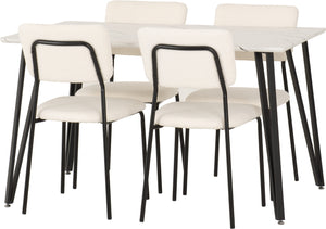 Marlow Dining Set with Sheldon Chairs - WHITE MARBLE/IVORY BOUCLE FABRIC