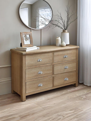 Memphis Limed Oak 6 Drawer Wide Chest