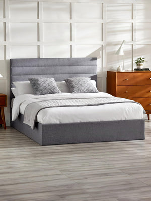Merida 135cm Double Grey Linen Style Fabric Lift-up Ottoman Storage Bed