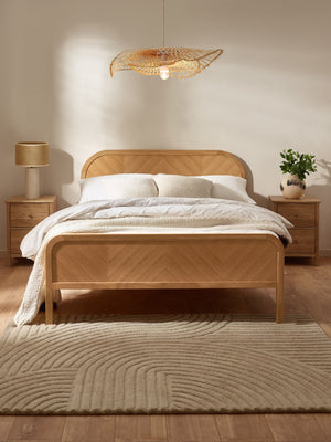 Milo Oak Effect Chevron 135cm Double Bed Frame