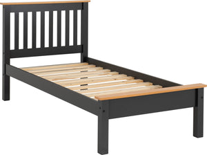Monaco 3' Bed Low Foot End - DARK GREY/OAK EFFECT