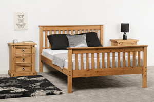 Monaco 4'6" Bed High Foot End - DISTRESSED WAXED PINE