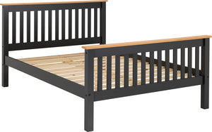 Monaco 4'6" Bed High Foot End - DARK GREY/OAK EFFECT