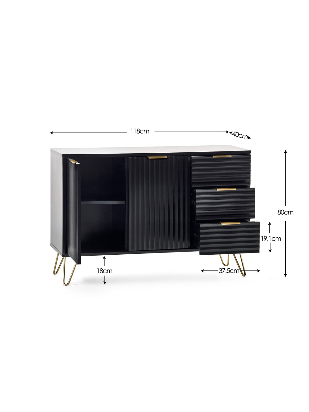 Murano Large Sideboard - Matt Black