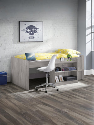 Neptune 90cm Single Grey Oak Effect Midsleeper Cabin Bed with Desk