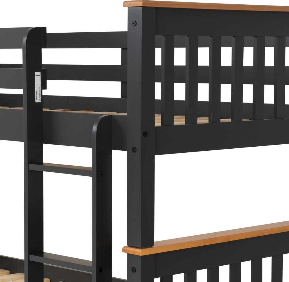 Neptune 3' Bunk Bed - DARK GREY/OAK EFFECT