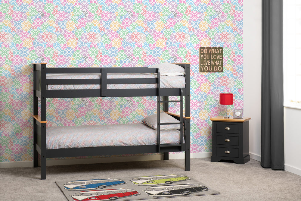 Neptune 3' Bunk Bed - DARK GREY/OAK EFFECT