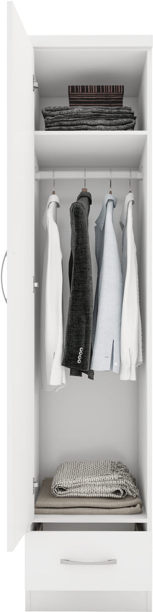 Nevada 1 Door 1 Drawer Wardrobe - WHITE GLOSS