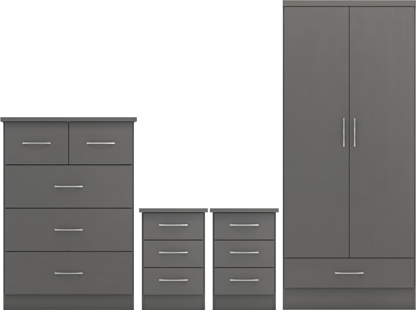 Nevada 2 Door 1 Drawer Wardrobe Bedroom Set - 3D Effect Grey