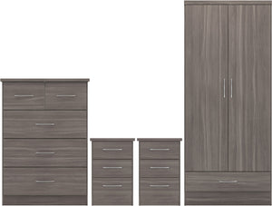 Nevada 2 Door 1 Drawer Wardrobe Bedroom Set - Black Wood Grain