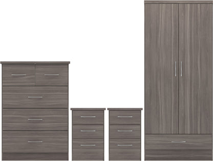 Nevada 2 Door 1 Drawer Wardrobe Bedroom Set - BLACK WOOD GRAIN