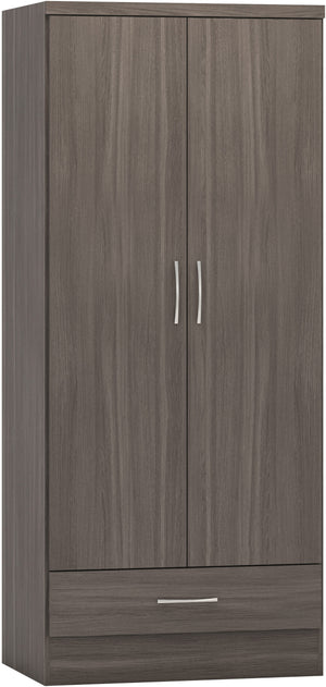 Nevada 2 Door 1 Drawer Wardrobe - Black Wood Grain