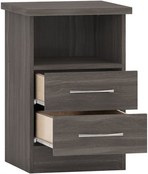 Nevada 2 Drawer Bedside - BLACK WOOD GRAIN