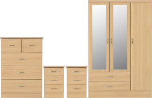 Nevada 3 Door 2 Drawer Mirrored Wardrobe Bedroom Set - SONOMA OAK EFFECT
