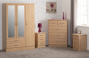 Nevada 3 Door 2 Drawer Mirrored Wardrobe Bedroom Set - Sonoma Oak Effect