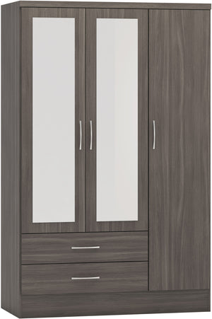 Nevada 3 Door 2 Drawer Mirrored Wardrobe - Black Wood Grain